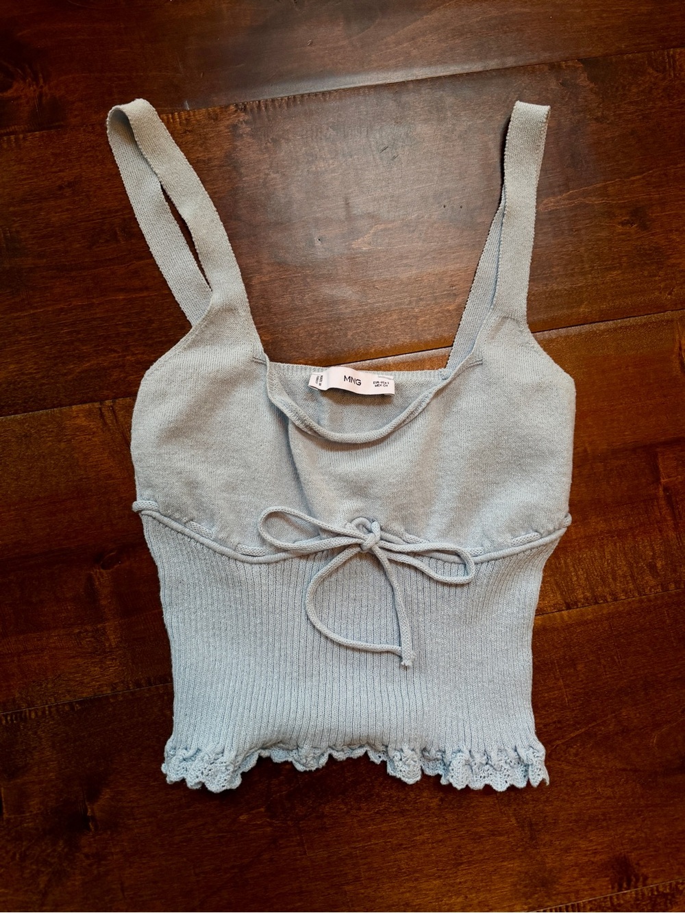 Mango Knit Tie-Front Camisole in Baby Blue